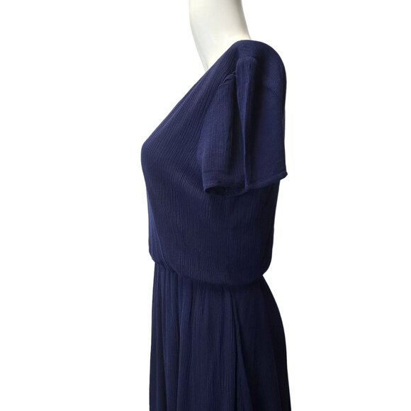 Wayf Navy Blue Blouson Midi Dress Rayon & Polyester Lined V-Neck Short Sleeves M - Picture 13 of 16